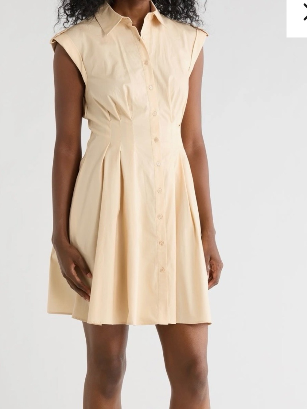 Eliza J Cap Sleeve Button-Front Fit & Flare Cotton ShirtDress in Natural Sz 12